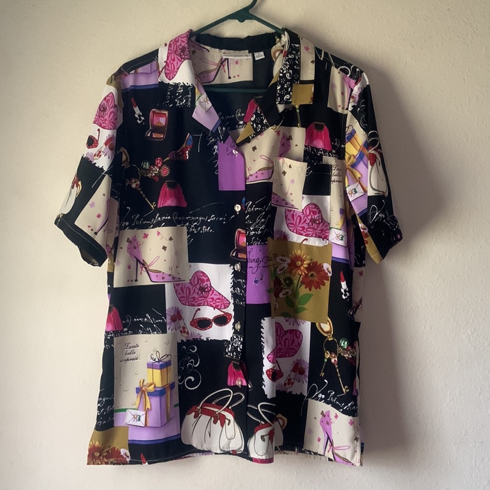 Susan Graver Art-To-Wear Fashion Shopping Designer Button Blouse Size Medium